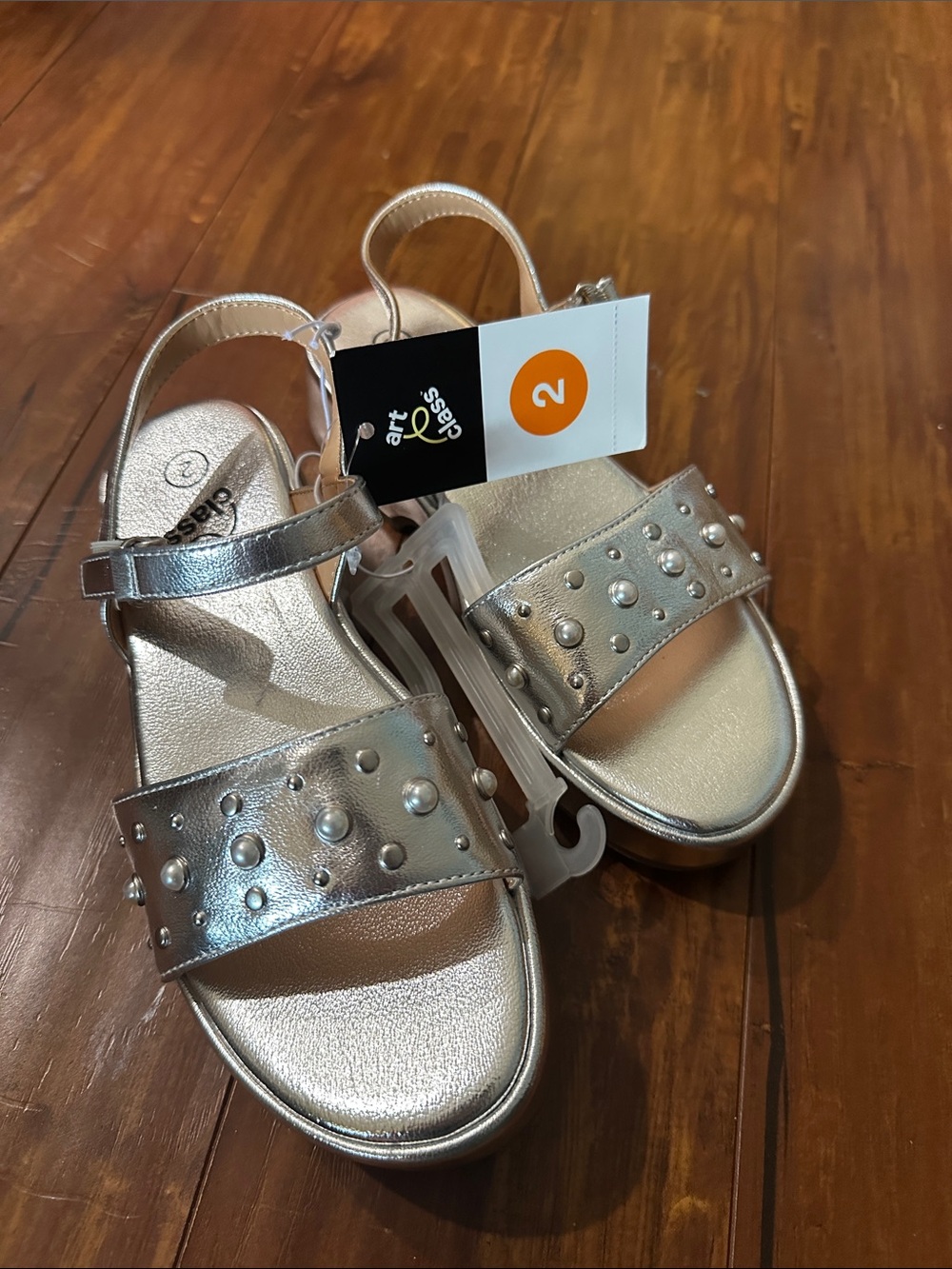 Art Class Silver Metallic Studded Platform Sandals Girls 2 NWT